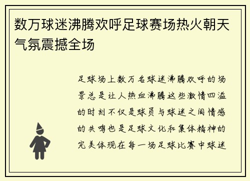数万球迷沸腾欢呼足球赛场热火朝天气氛震撼全场